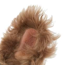 Pre Owned Gucci Black Tiger Embroidered Leather And Fur Lined Princetown Mules Size 38.5