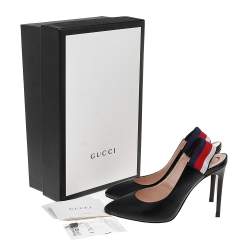 Pre Owned Gucci Black Leather Sylvie Web Detail Slingback Pumps Size 37