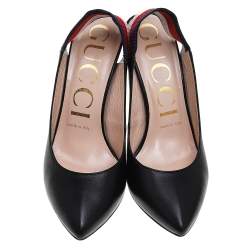 Pre Owned Gucci Black Leather Sylvie Web Detail Slingback Pumps Size 37