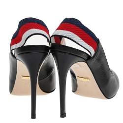 Pre Owned Gucci Black Leather Sylvie Web Detail Slingback Pumps Size 37