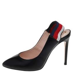 Pre Owned Gucci Black Leather Sylvie Web Detail Slingback Pumps Size 37