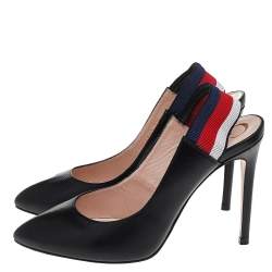 Pre Owned Gucci Black Leather Sylvie Web Detail Slingback Pumps Size 37
