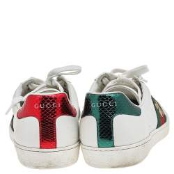 مملوكة مسبقًا Gucci White Leather Embroidered Bee Ace Low Top Sneakers Size 41