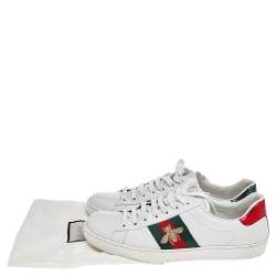 مملوكة مسبقًا Gucci White Leather Embroidered Bee Ace Low Top Sneakers Size 41