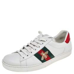 مملوكة مسبقًا Gucci White Leather Embroidered Bee Ace Low Top Sneakers Size 41