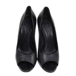 Gucci Black Guccissima Leather Peep Toe Pumps Size 38