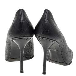 Gucci Black Guccissima Leather Peep Toe Pumps Size 38