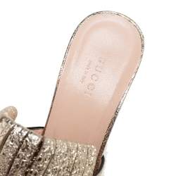 مملوكة مسبقًا Gucci Gold Crackle Leather GG Marmont Fringed Slide Sandals Size 39