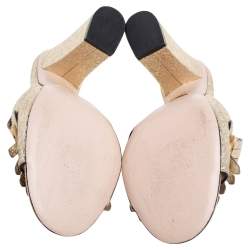 مملوكة مسبقًا Gucci Gold Crackle Leather GG Marmont Fringed Slide Sandals Size 39