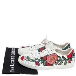 Gucci White Leather Floral Embroidered Ace Low Top Sneakers Size 38