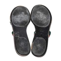 Pre Owned صندل إصبع غوتشي كانفاس جي جي وجلد غوتشيسيما بني سير ويب مقاس 40