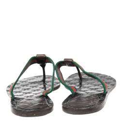 Pre Owned صندل إصبع غوتشي كانفاس جي جي وجلد غوتشيسيما بني سير ويب مقاس 40