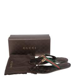 Pre Owned صندل إصبع غوتشي كانفاس جي جي وجلد غوتشيسيما بني سير ويب مقاس 40