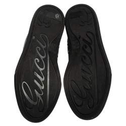 Pre Owned حذاء رياضي غوتشي جلد وكانفاس جي جي أزرق/أسود غطاء مقدمة عنق مرتفع مقاس 37