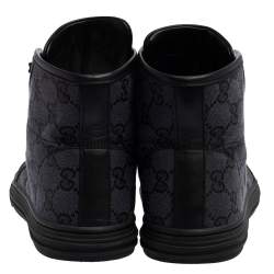 Pre Owned حذاء رياضي غوتشي جلد وكانفاس جي جي أزرق/أسود غطاء مقدمة عنق مرتفع مقاس 37