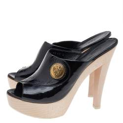Pre Owned Gucci Black Patent Hysteria Platform Clogs Size 40
