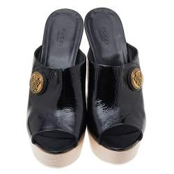 Pre Owned Gucci Black Patent Hysteria Platform Clogs Size 40