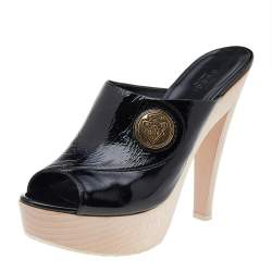 Pre Owned Gucci Black Patent Hysteria Platform Clogs Size 40
