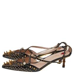 مملوكة مسبقًا Gucci Black Studded Leather Unia Baboo Heel Strappy Sandals Size 39