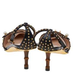 مملوكة مسبقًا Gucci Black Studded Leather Unia Baboo Heel Strappy Sandals Size 39