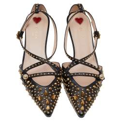 مملوكة مسبقًا Gucci Black Studded Leather Unia Baboo Heel Strappy Sandals Size 39