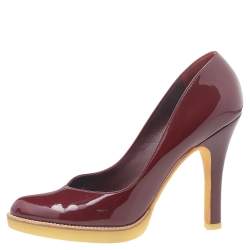 Pre Owned Gucci Burgundy Patent Leather Round Toe Pumps Size 37.5