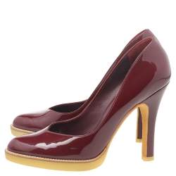 Pre Owned Gucci Burgundy Patent Leather Round Toe Pumps Size 37.5
