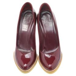 Pre Owned Gucci Burgundy Patent Leather Round Toe Pumps Size 37.5