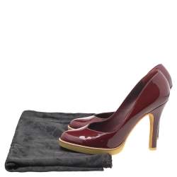 Pre Owned Gucci Burgundy Patent Leather Round Toe Pumps Size 37.5
