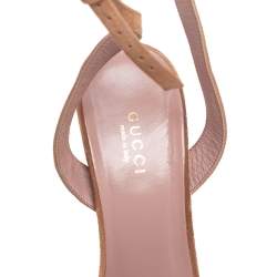 مملوكة مسبقًا Gucci Beige Suede Ankle Strap Platform Sandals Size 37