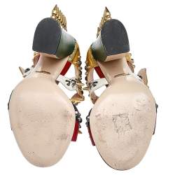 Pre Owned Gucci Multicolor Leather Studded Block Heel Ankle Strap Sandals Size 37