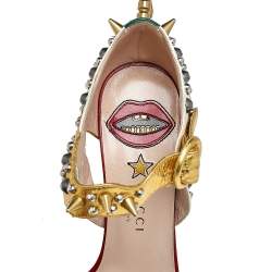 Pre Owned Gucci Multicolor Leather Studded Block Heel Ankle Strap Sandals Size 37