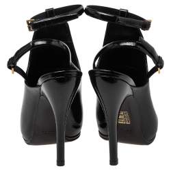 Pre Owned Gucci Black Patent Leather Jane Peep Toe Ankle Strap Booties Size 38.5