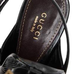 Pre Owned Gucci Black Patent Leather Jane Peep Toe Ankle Strap Booties Size 38.5