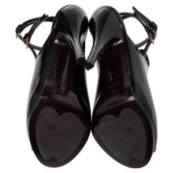 Pre Owned Gucci Black Patent Leather Jane Peep Toe Ankle Strap Booties Size 38.5
