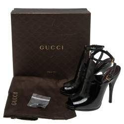 Pre Owned Gucci Black Patent Leather Jane Peep Toe Ankle Strap Booties Size 38.5