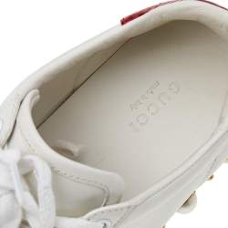 Pre Owned Gucci White Leather And Canvas New Ace Pearl Embellished Low Top Sneakers Size 37.5