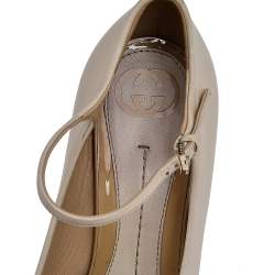 Gucci Beige Patent And Leather Cork Wedge Slingback Sandals Size 38