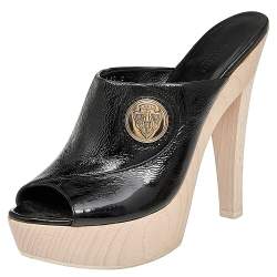 Gucci Black Patent Leather Hysteria Platform Clogs Size 40