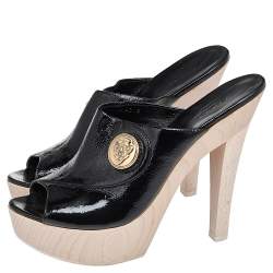 Gucci Black Patent Leather Hysteria Platform Clogs Size 40