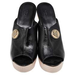 Gucci Black Patent Leather Hysteria Platform Clogs Size 40