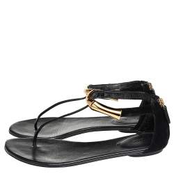 Gucci Black Suede Thong Sandals Size 38