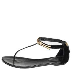 Gucci Black Suede Thong Sandals Size 38