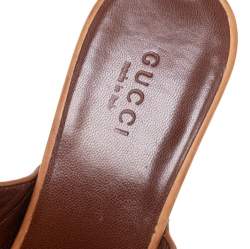 مملوكة مسبقًا Gucci Brown Leather Horsebit Peep Toe Clogs Size 37.5