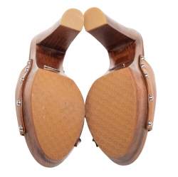 مملوكة مسبقًا Gucci Brown Leather Horsebit Peep Toe Clogs Size 37.5