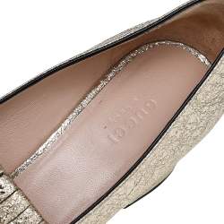 مملوكة مسبقًا Gucci Metallic Gold Textured Leather GG Marmont Fringe Detail Block Heel Pumps Size 37.5