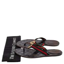 مملوكة مسبقًا Gucci Black Leather And Web Strap Interlocking "GG" Thong Sandals Size 39