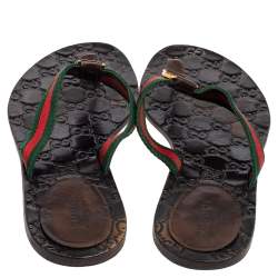 مملوكة مسبقًا Gucci Black Leather And Web Strap Interlocking "GG" Thong Sandals Size 39