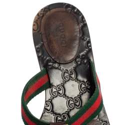 مملوكة مسبقًا Gucci Black Leather And Web Strap Interlocking "GG" Thong Sandals Size 39