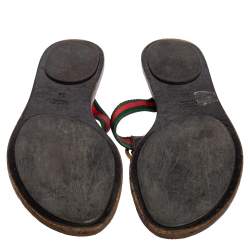 مملوكة مسبقًا Gucci Black Leather And Web Strap Interlocking "GG" Thong Sandals Size 39